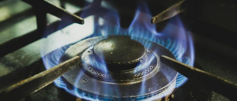 Blue flame on a gas range burner